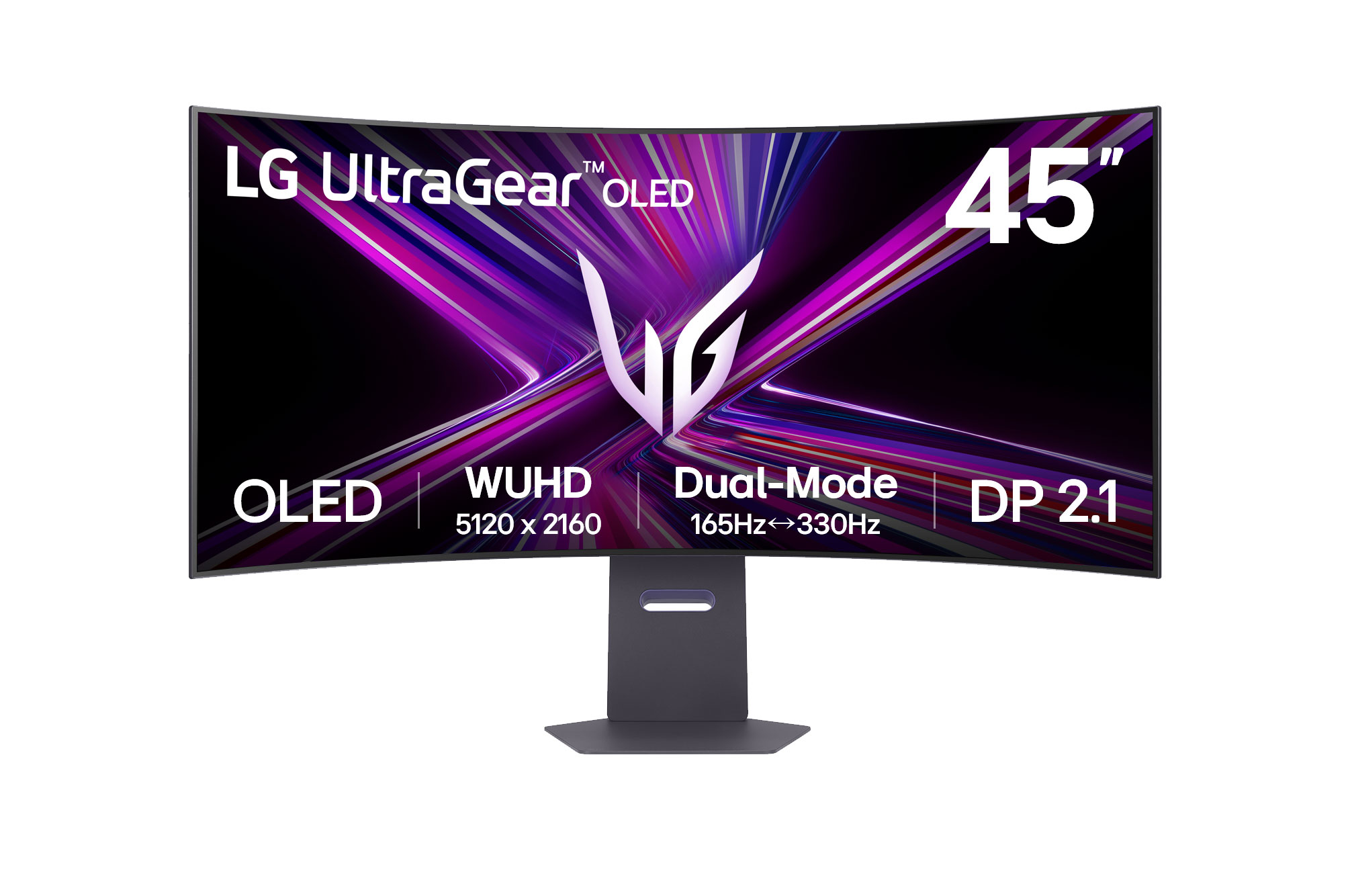 Front view of 45" LG UltraGear™ OLED Gaming Monitor, 800R Curve, 5K2K Resolution, 165Hz Refresh Rate, Black 45GX950A-B