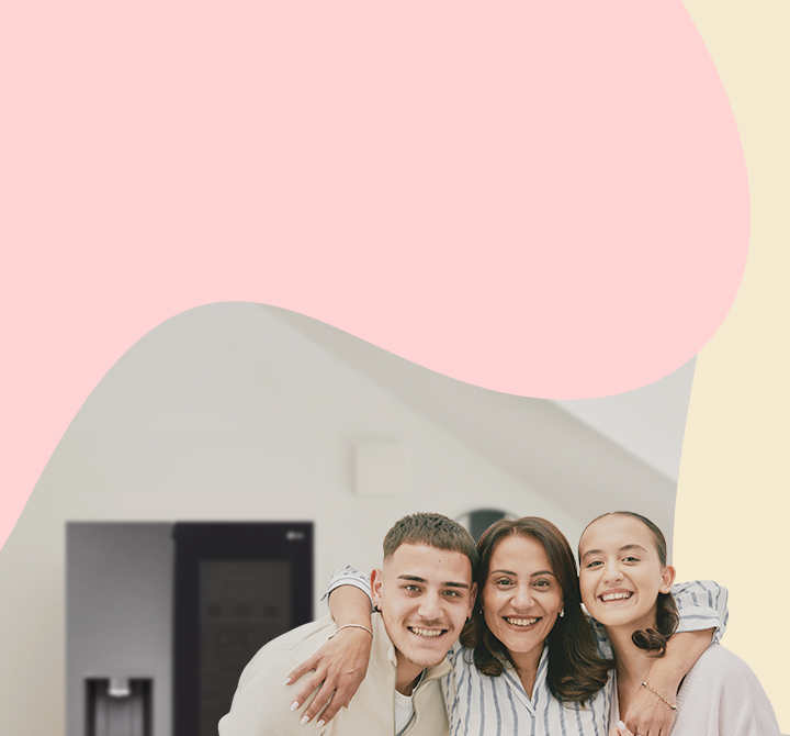 Hero image featuring a person and LG home appliances	