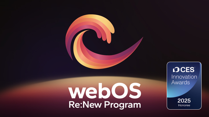 webOS Re:New Program logo and name with the CES Innovation Awards 2025 Honoree badge near it.	