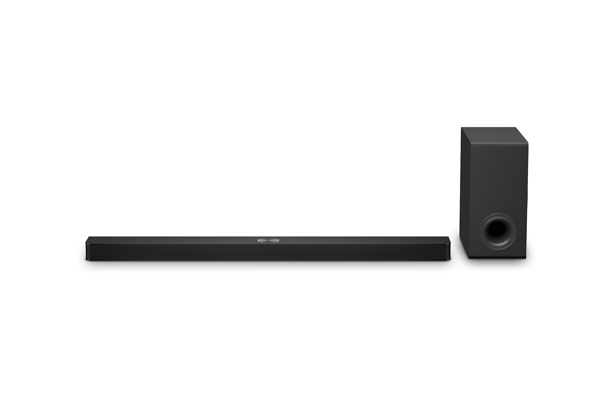 Front view of LG Soundbar US90TY and subwoofer