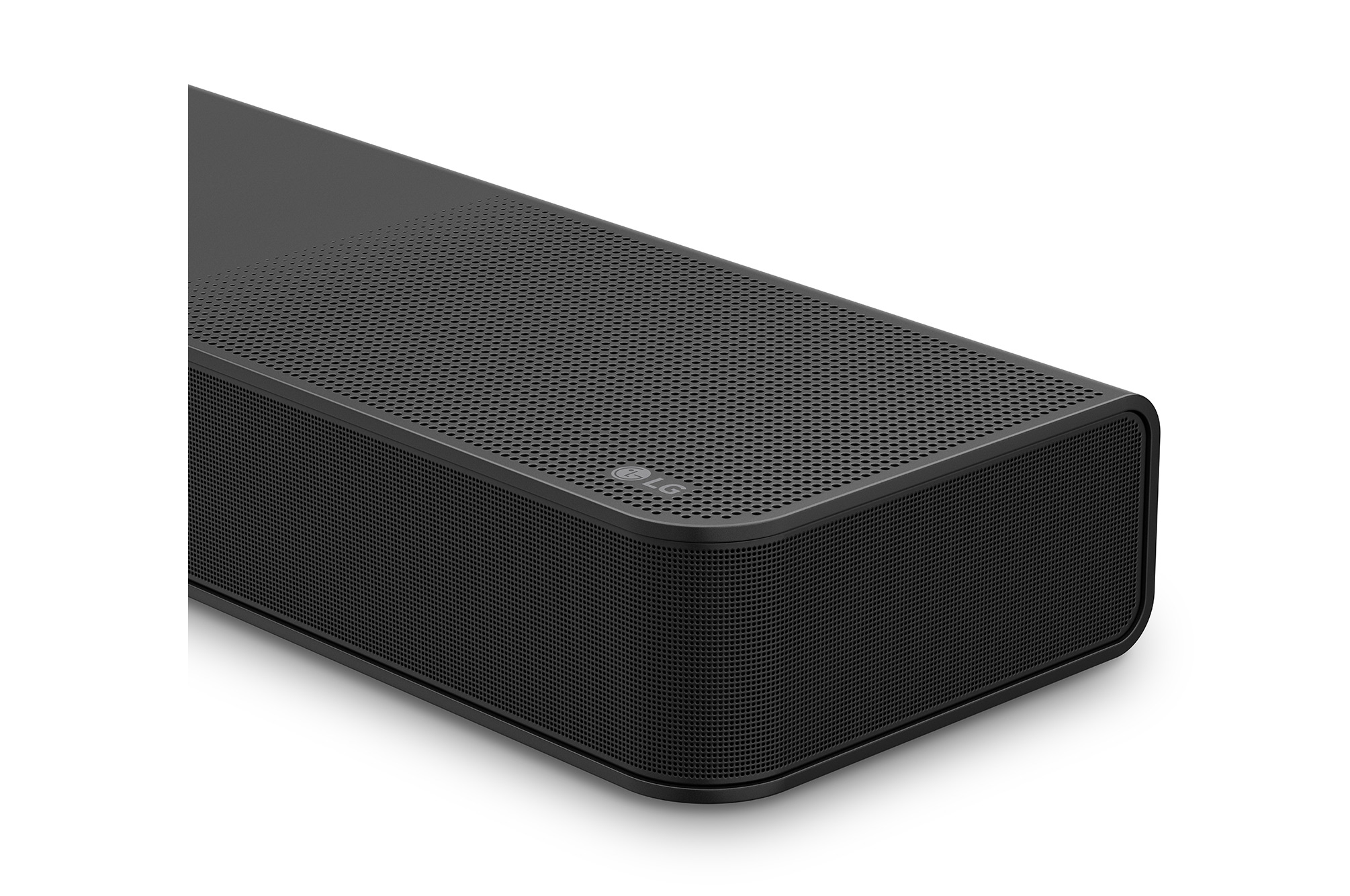 Top angled view of LG Soundbar US90TY's side corner