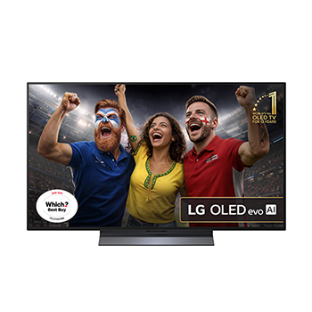 Front view of 48 inch LG OLED evo AI C54 4K Smart TV 2025 OLED48C54LA