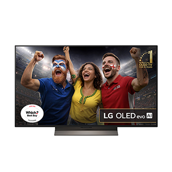 Front view of 48 inch LG OLED evo AI C5 4K Smart TV 2025 OLED48C56LB