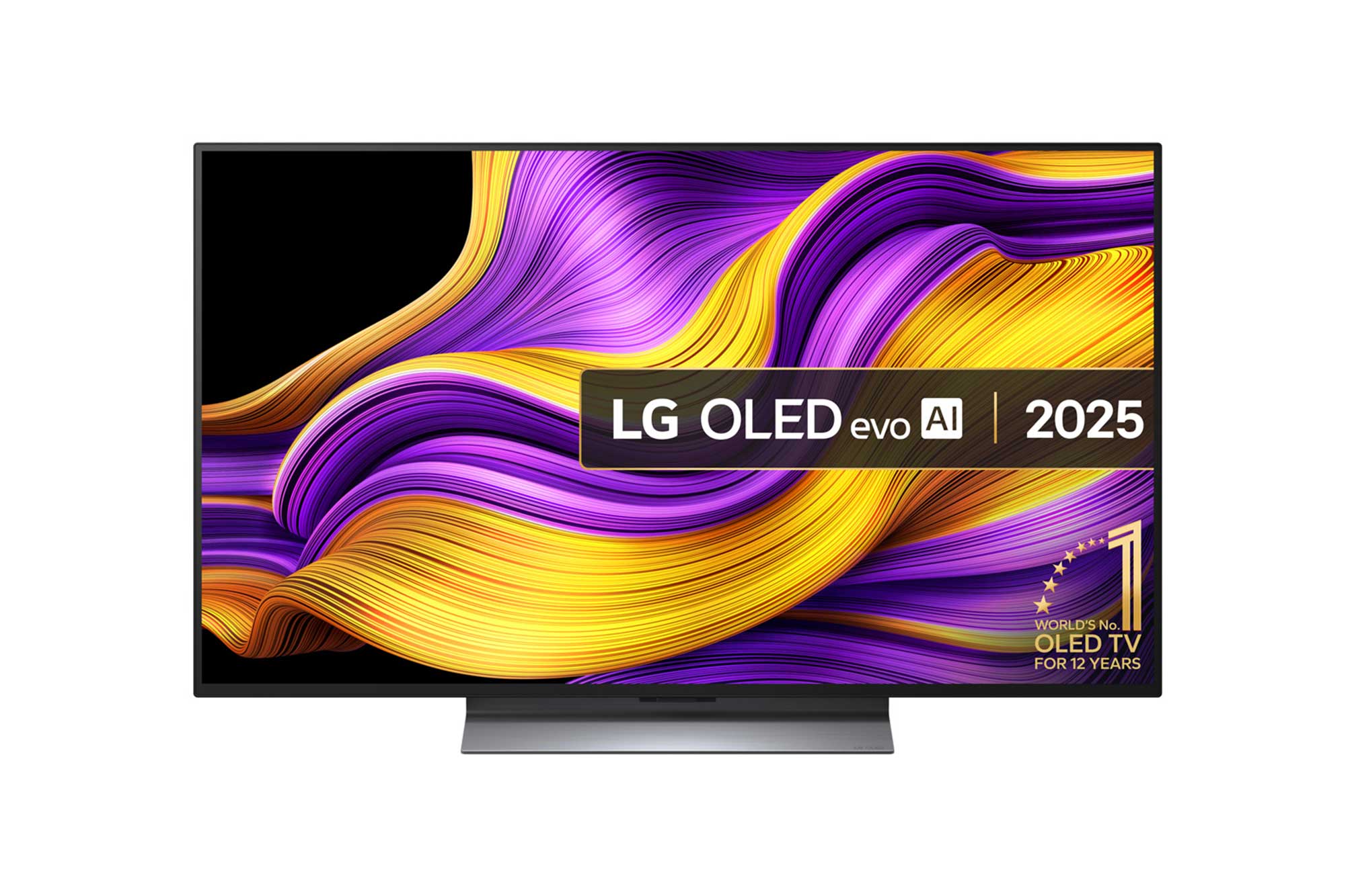 Front view of 48 inch LG OLED evo AI G5 4K Smart TV 2025 - Stand version OLED48G56LS