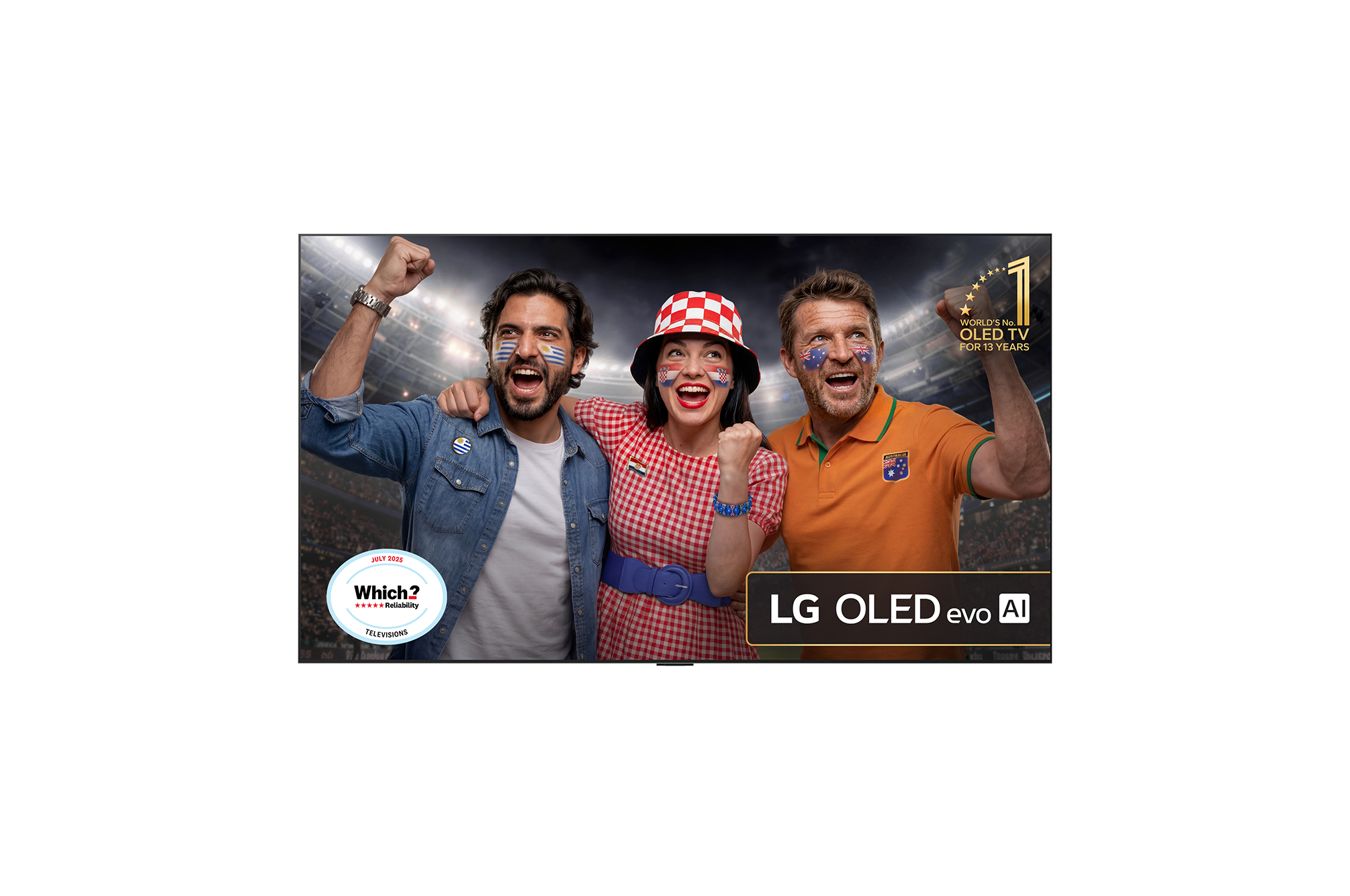 Front view of 77 inch LG OLED evo AI G5 4K Smart TV 2025 - Wall mount version OLED77G54LW