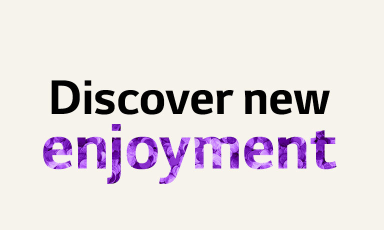 Discover new enjoyment' text gif. To highlight 'enjoyment', text color and pattern changes.