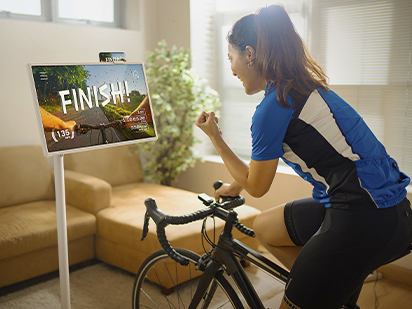 StanbyME is placed in the middle of a bicycle shop. It's facing backwards.