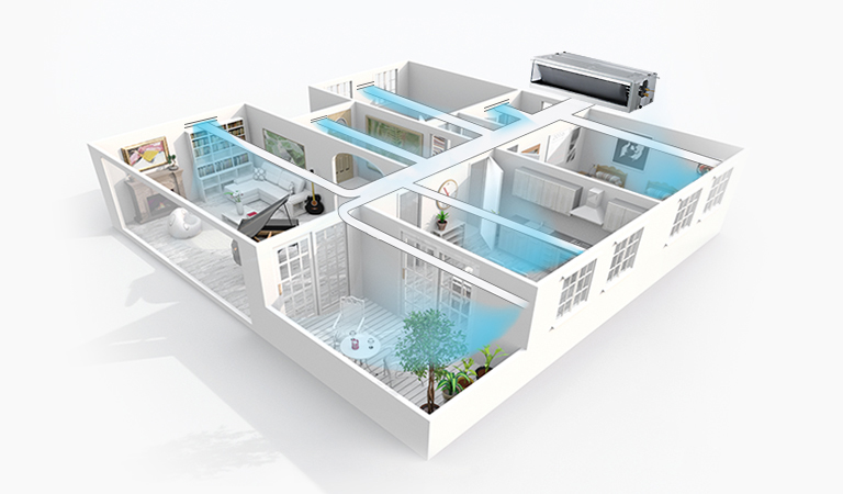 An image of multiple rooms as through birds' eye view.