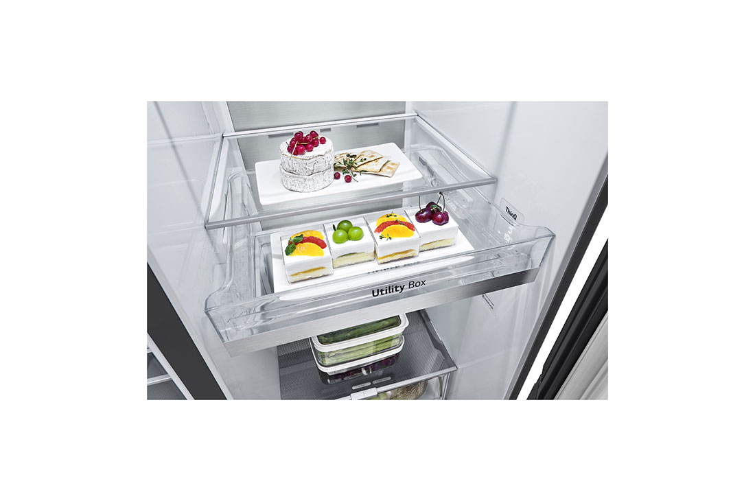 LG 674L InstaView™ Door-in-Door Side by Side Fridge with Uvnano™ Ice & Water Dispenser in Black Finish, GC-X257CQFS