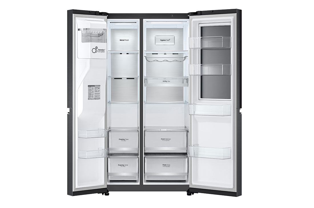 LG 674L InstaView™ Door-in-Door Side by Side Fridge with Uvnano™ Ice & Water Dispenser in Black Finish, GC-X257CQFS