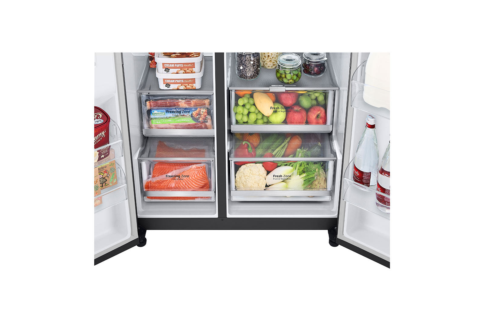 LG 674L InstaView™ Door-in-Door Side by Side Fridge with Uvnano™ Ice & Water Dispenser in Black Finish, GC-X257CQFS