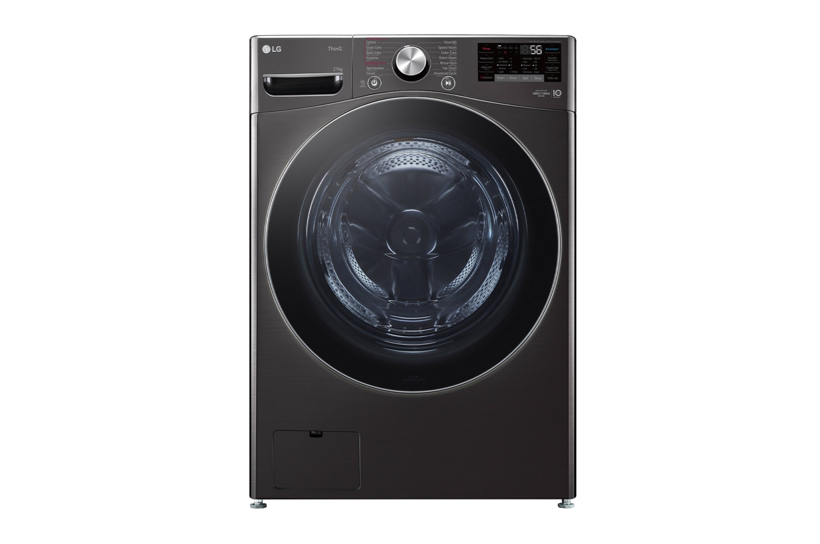 Front view of 21kg Front Loader Washer with AI DD™ & Steam in Black Finish, F0P2CYV2E