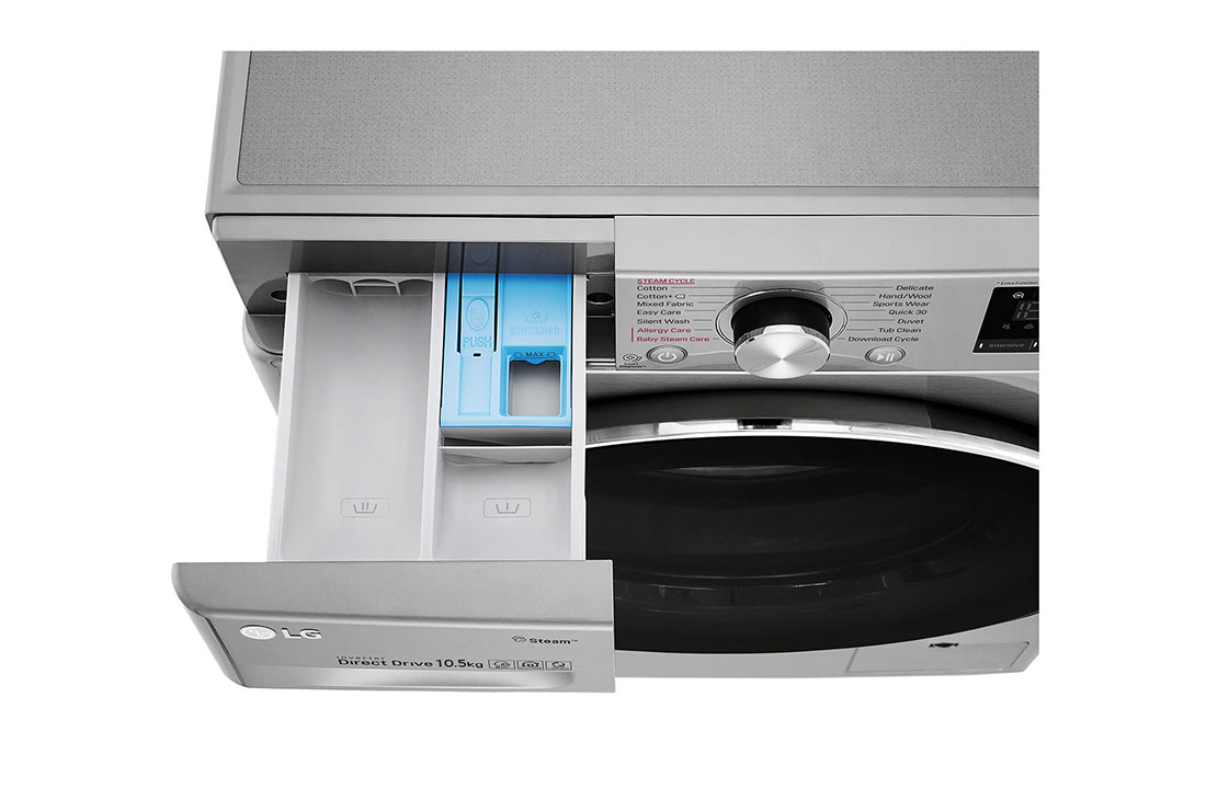 LG 10.5kg Front Loader Washer with AI DD™ & Steam in Stainless Finish, F4V5RYP2T