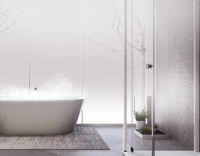 Warm steam is coming out of the bathtub.