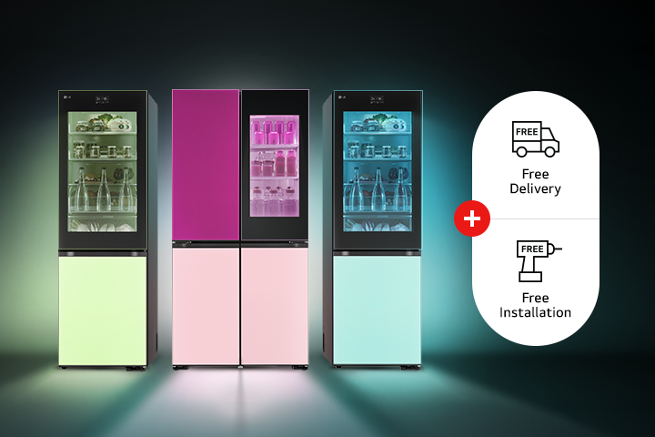 3 MoodUP fridges in green, purple and blue